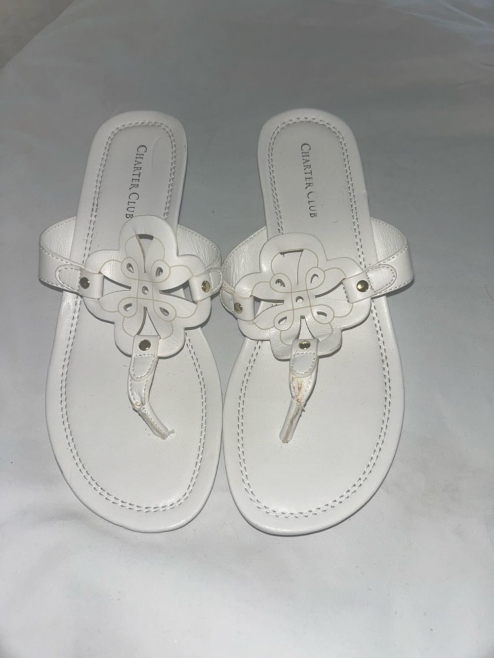 Charter Club White Floral Cutout Thong Sandals
